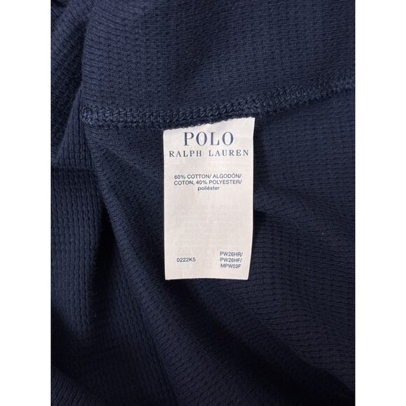 Polo Ralph Lauren Shirt Large Mens Monogram Waffle Thermal Blue Long Sleeve - Picture 8 of 8